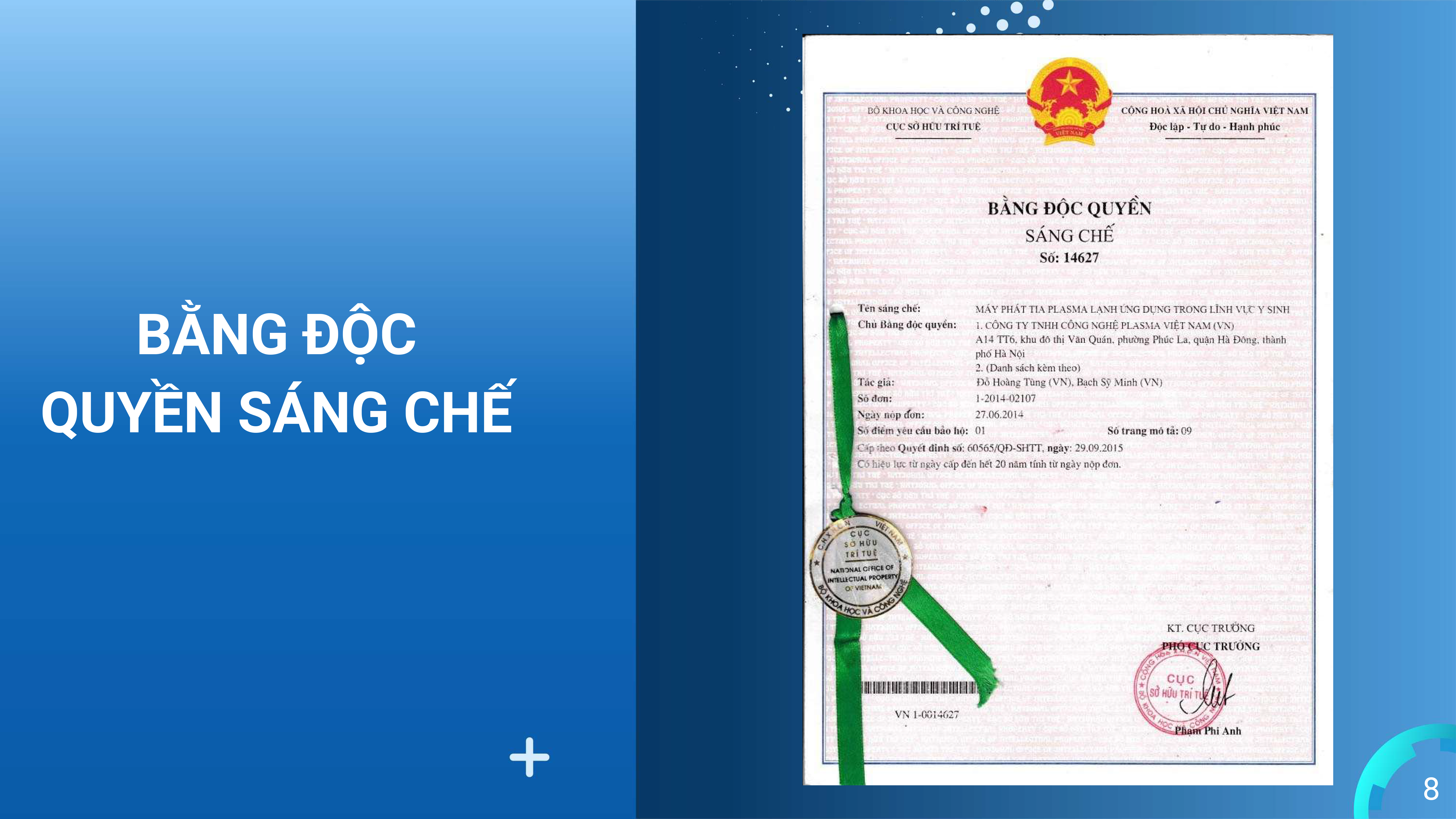 BẰNG SÁNG CHÊ PLASMAMED